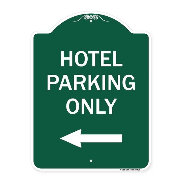 Hotel Parking With Left Arrow, Green & White Aluminum Architectural Sign, 18